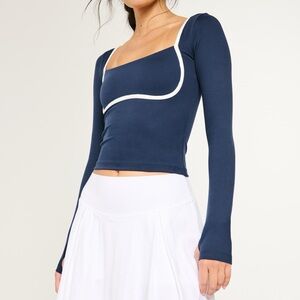 hollister gilly hicks navy blue active recharge under-bust long sleeve top